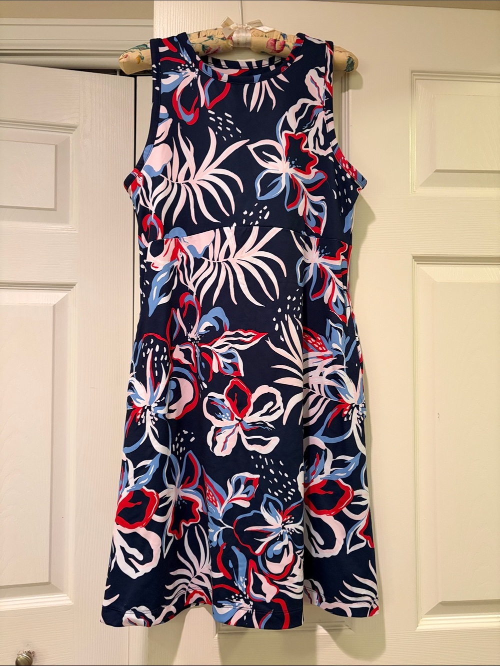 Women's Navy Floral Fit & Flare Mini Dress with Pockets